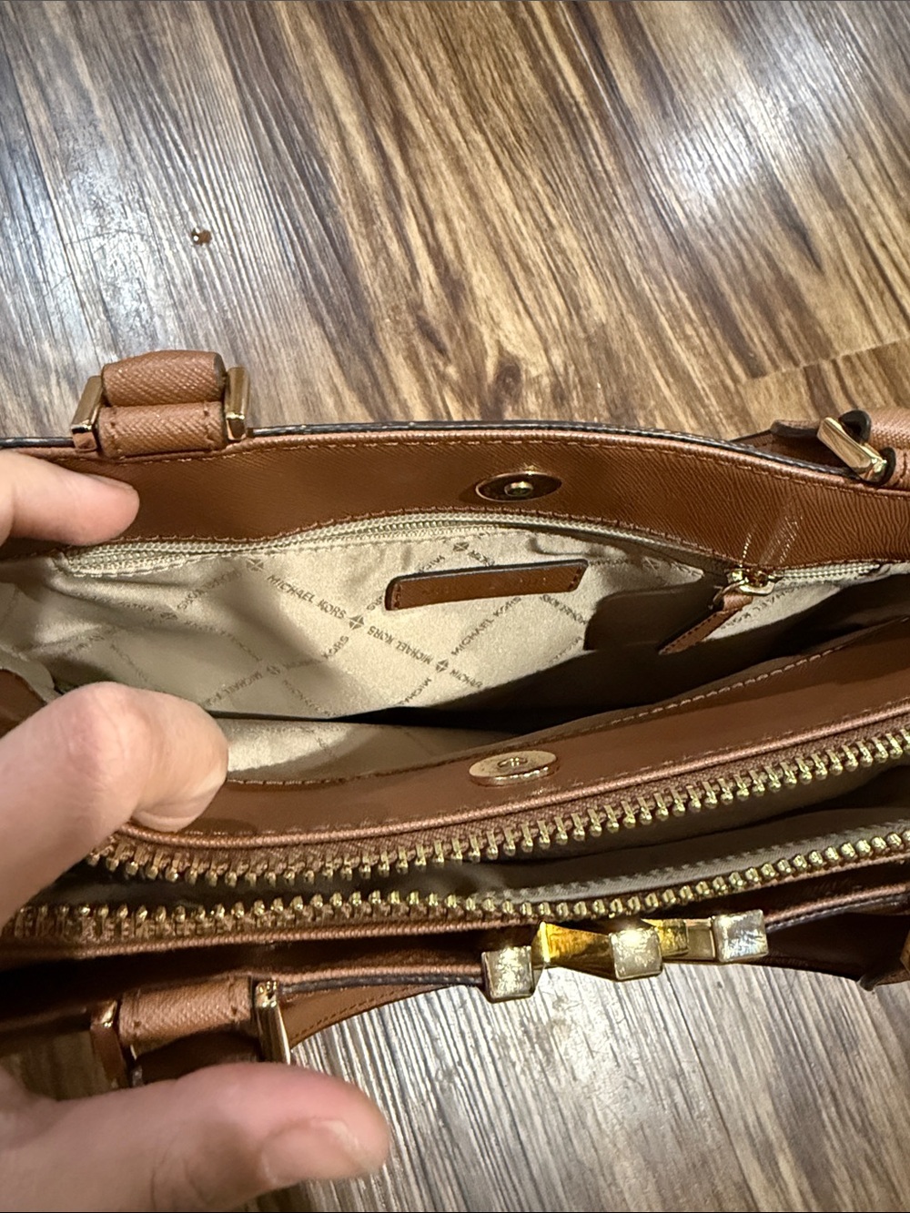 Michael Kors Tan and Beige Signature Satchel with Gold Hardware - Picture 7 of 7